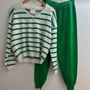 Green & White Striped Mesh Top and Pant